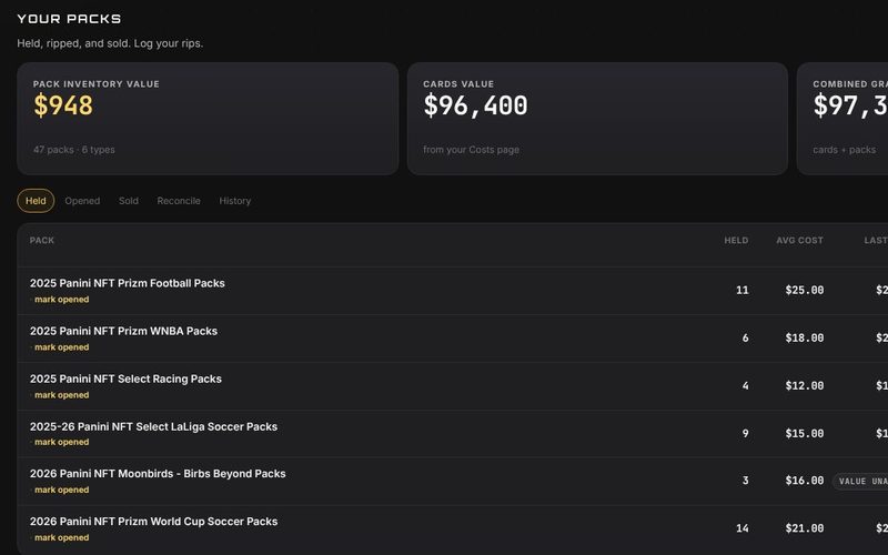 Packs, example screen